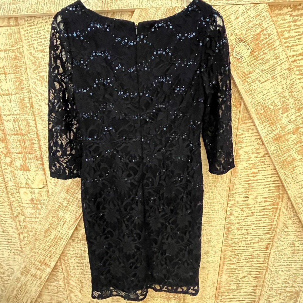Jessica Howard Navy Blue Lace Dress fully Lined 3/4 Sleeve size 6 Petite - Picture 2 of 5